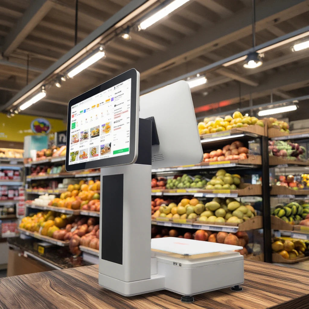 15.6inch Billing POS System All in One Cash Register Machine Terminal Built-in 58mm Printer Weighing Scale for Supermarket
