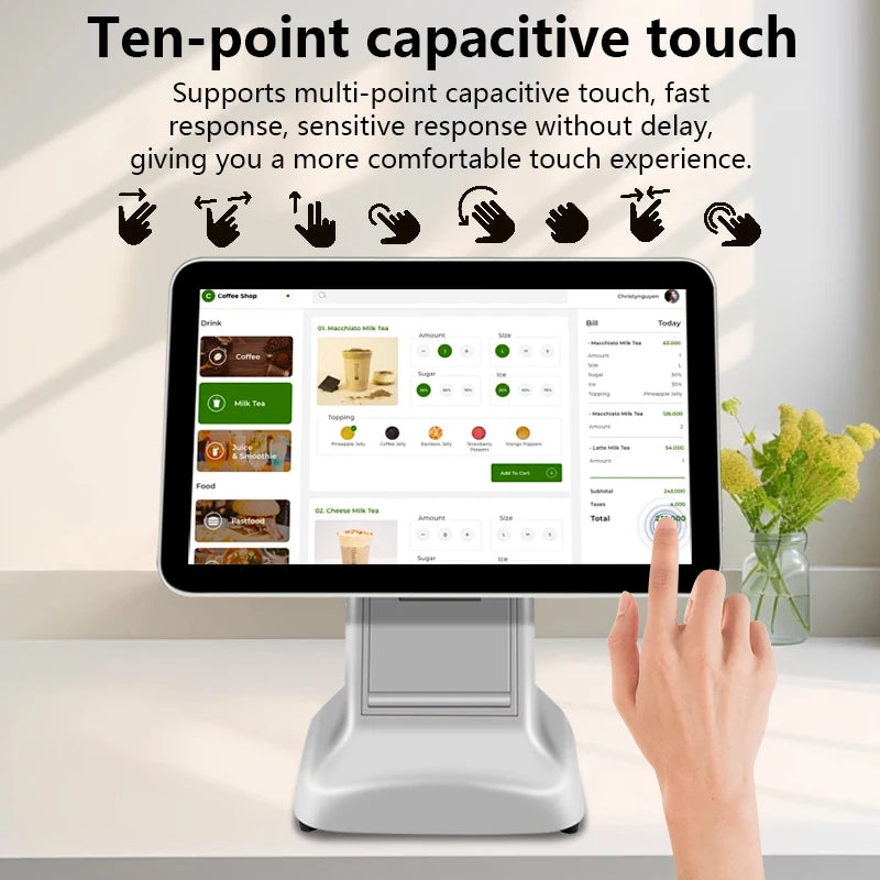Dual Touch Screen Desktop 15.6inch Smart Pos System Tablet Pc All in One Cashless Payment Pos Cashier Machine