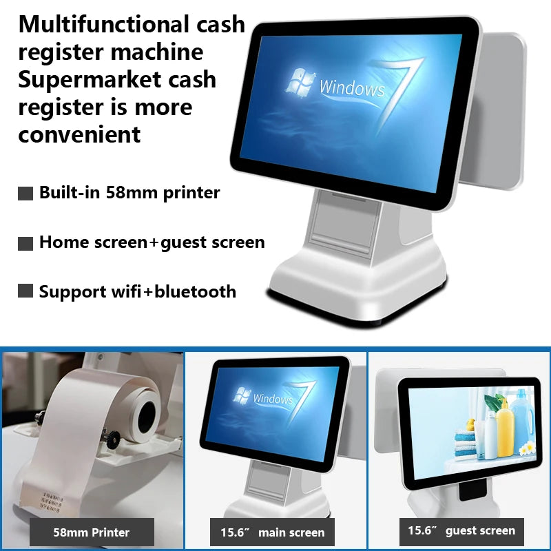 15.6-Inch Touch Screen Monitor All-In-One POS System Windows Cash Register Terminal for Restaurants