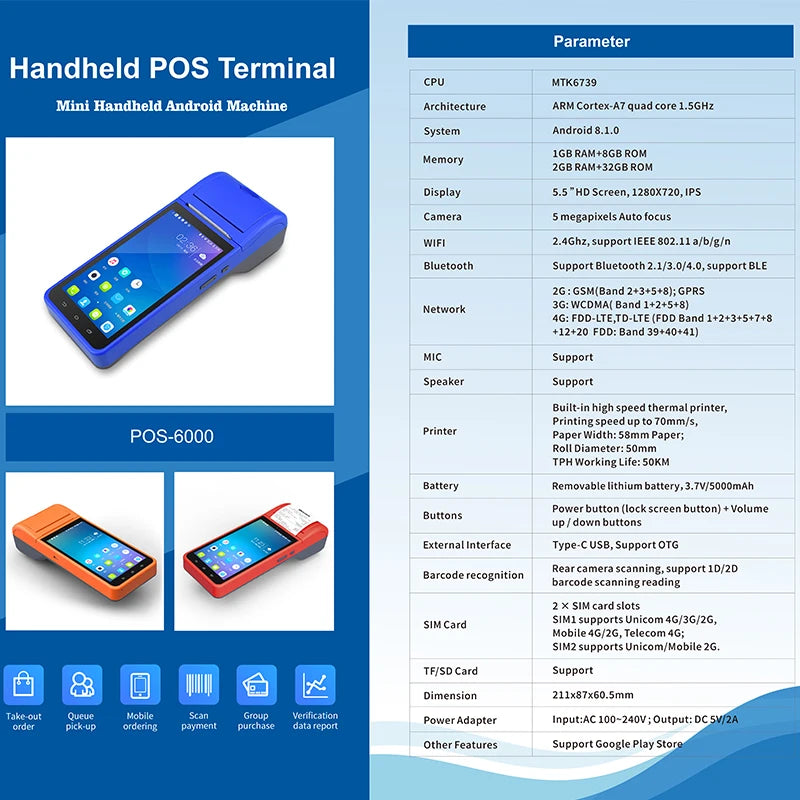 2024 New 4g Wifi Type c Card Swapping Machine Pos Handle Pos Machine