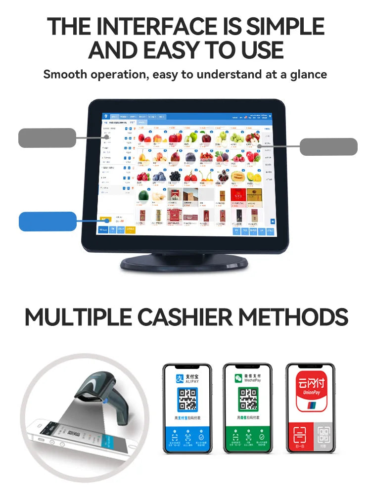 All in One Dual Screen Pos System in Win/android Pos Cash Register With Capacitive Touch Screen and Thermal Printer