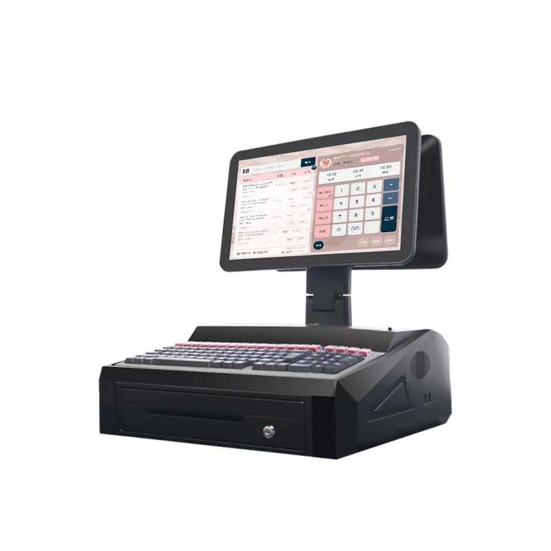 15.6 Dual Display Touch Screen All-in-One POS Systems Register Terminal Smart Retail Stores Checkout with Printer Cash Drawer
