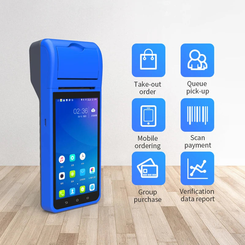 5.5inch Handheld POS Machine Android System Touch Screen Smart Cash Register Terminal NFC QR Built-in Printer Scanner for Shop