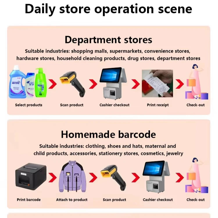 Dual Display 15.6 Touch Screen POS Systems Cash Register AIO Machine NFC Payment Terminal with 58mm Printer QR Scanner for Shop