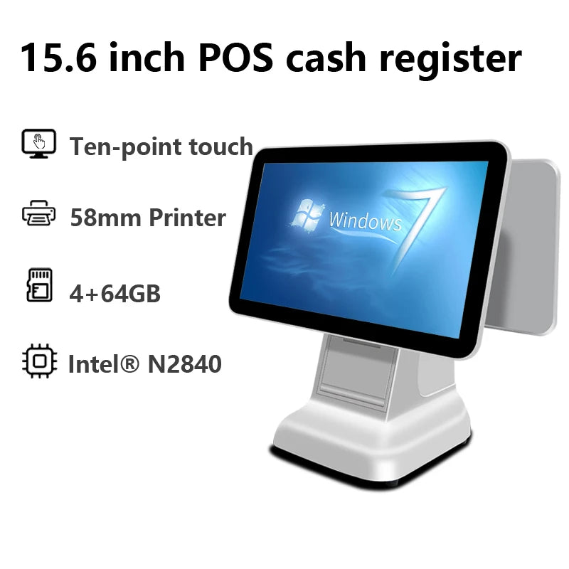 Dual Touch Screen Desktop 15.6inch Smart Pos System Tablet Pc All in One Cashless Payment Pos Cashier Machine