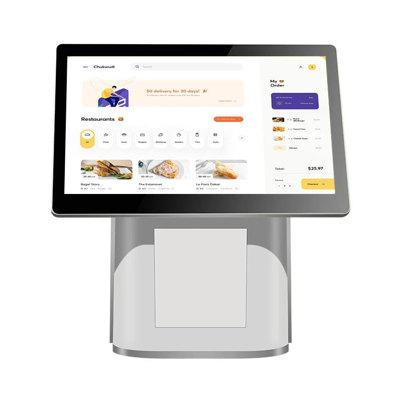 2025 New Touch Screen POS Machine White Cash Register POS System with Digital Customer Display  All-in-one  PC for Store