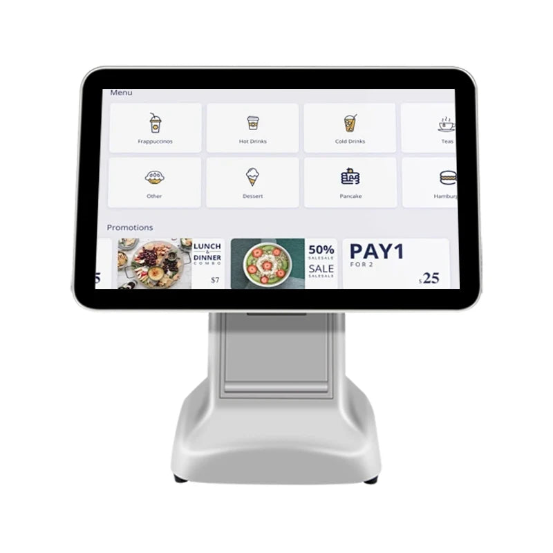 White Dual Touch Screen All in One Desktop 15.6inch Smart Pos System Tablet Pc Cashless Payment Pos Cashier Machine Q6