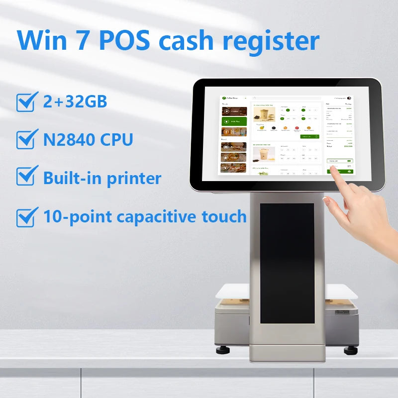 Dual Screen 15.6inch+14inch Touch Cash Registers with Weighing Scale Terminal Pos  All in One Pos System Retail