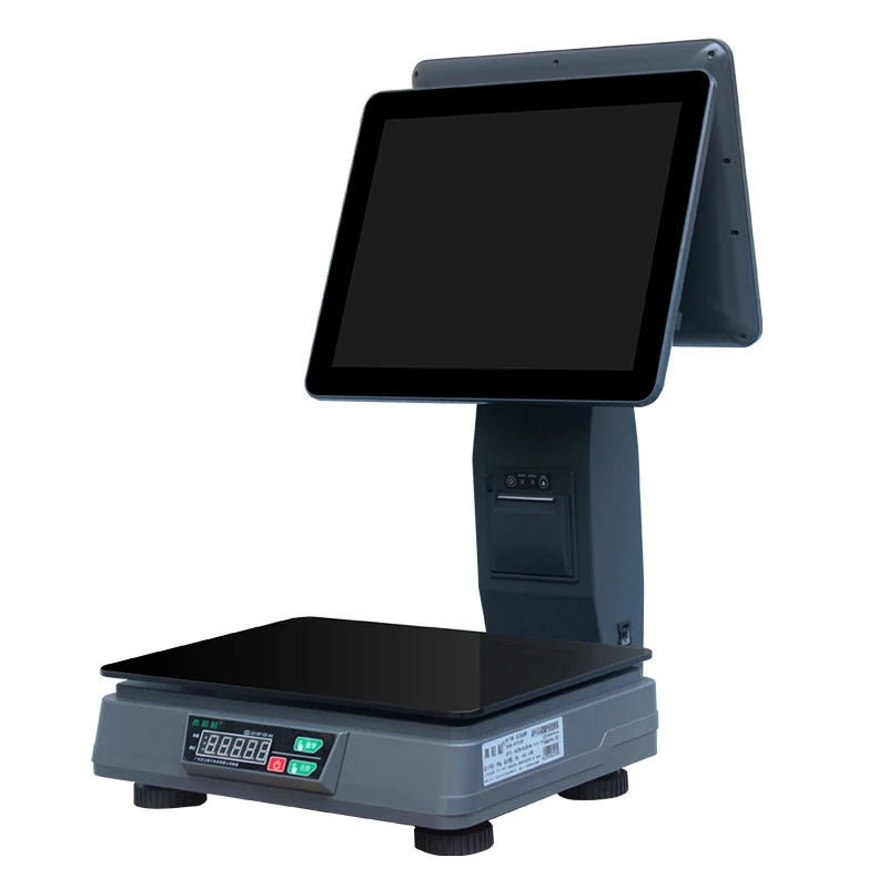 15 Inch +14 Inch Cheap Window Pos Scale Factory Full Flat Touch Screen Pos All in One With 15kg Weighing Scale Built-in Printer