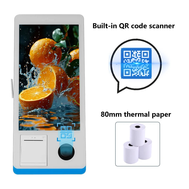 15.6inch Touch Screen Desktop Kiosk POS Terminal Self Service POS System Cash Register Machine NFC QR for Restaurant Ordering