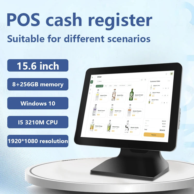 15.6inch Smart Software POS System Touch Screen Cash Register Point of Sale Machine Customer Display Terminal for Restaurant