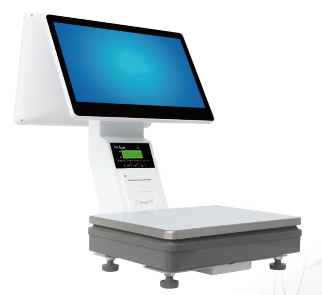 15.4 Inch 15kg Restaurant Pos System Electronic Digital Weighing Scales POS All in One With Barcode Sticker Printer