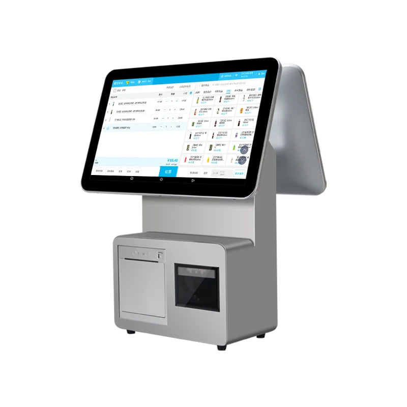 Dual Display 15.6 Touch Screen POS Systems Cash Register AIO Machine NFC Payment Terminal with 58mm Printer QR Scanner for Shop