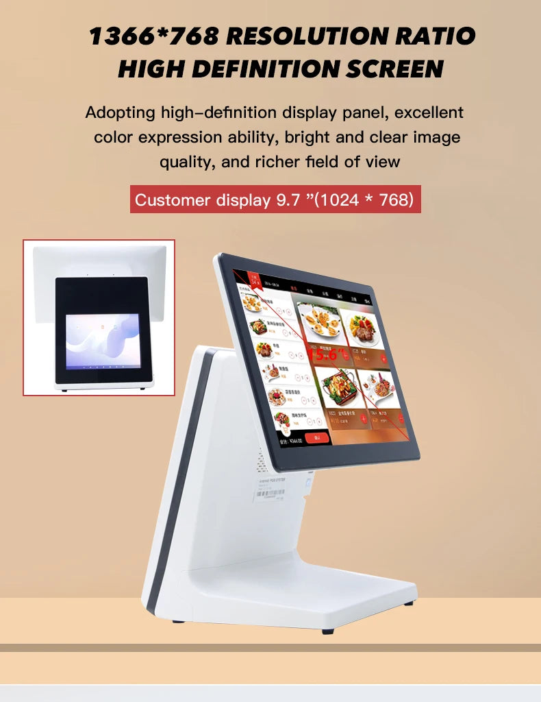 15.6inch Android Pos Systems Dual Touch Screen All in One Cash Register Machine Customer Display Terminal for Retail Restaurant