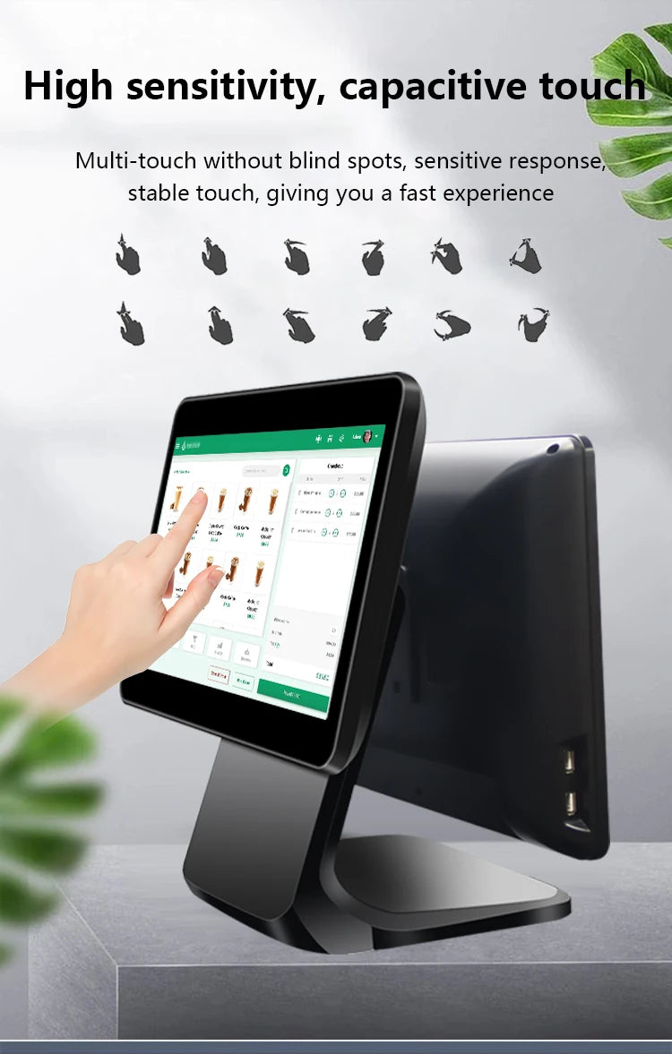 Factory Custom Dual Screen Display 15.6 Inch+13.3 Inch Touch Wifi BT Cash Register Restaurant Pos System Terminal With Printer