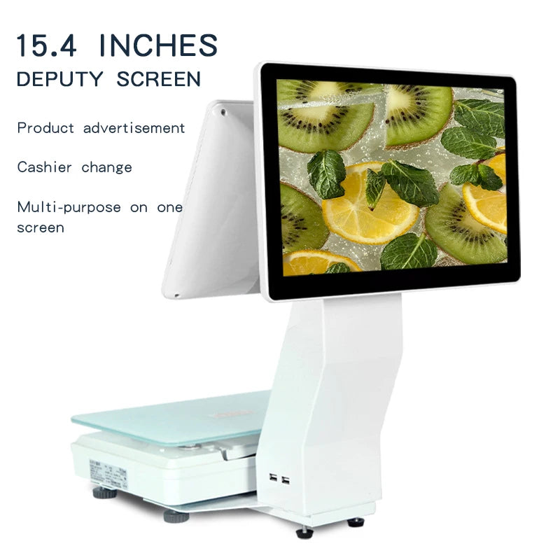 15.4 Inch 15kg Restaurant Pos System Electronic Digital Weighing Scales POS All in One With Barcode Sticker Printer