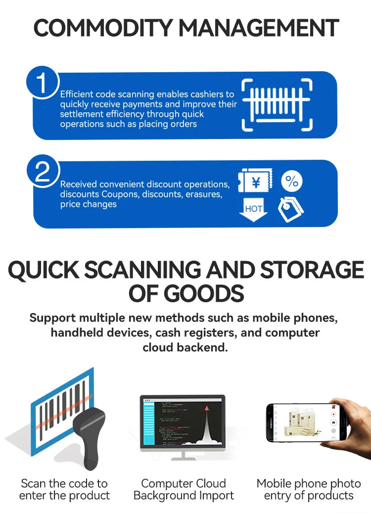 All in One Dual Screen Pos System in Win/android Pos Cash Register With Capacitive Touch Screen and Thermal Printer