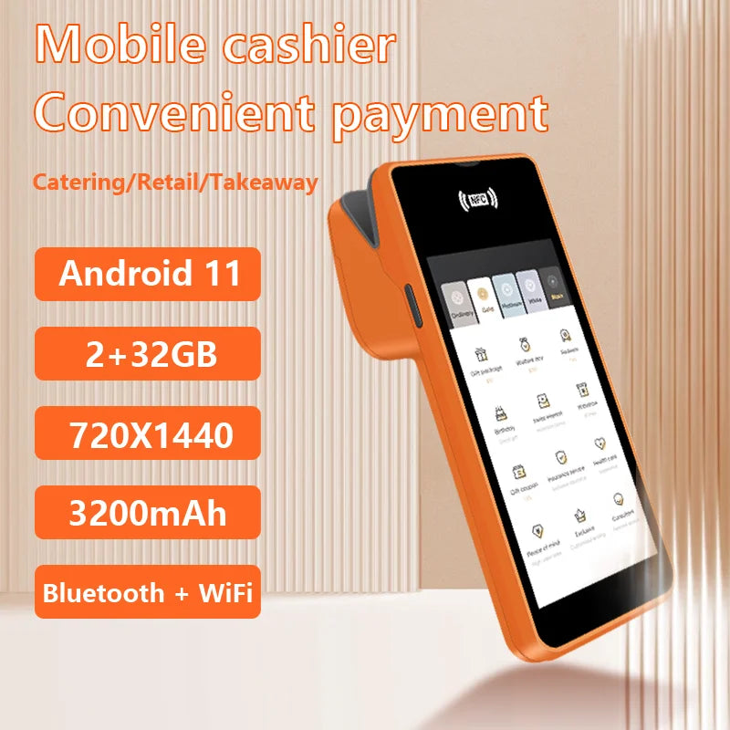 5.45 Handheld Smart POS Terminal Android System Mobile POS Machine Wifi BT NFC Reader QR Code Payment Printer for Retail/Shop