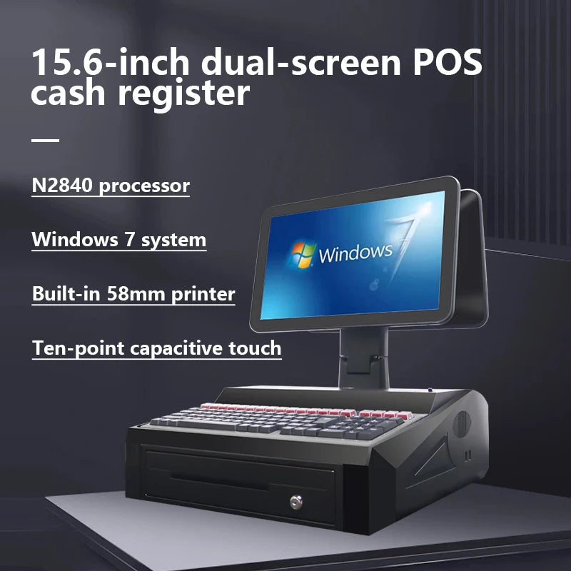15.6 Dual Display Touch Screen All-in-One POS Systems Register Terminal Smart Retail Stores Checkout with Printer Cash Drawer