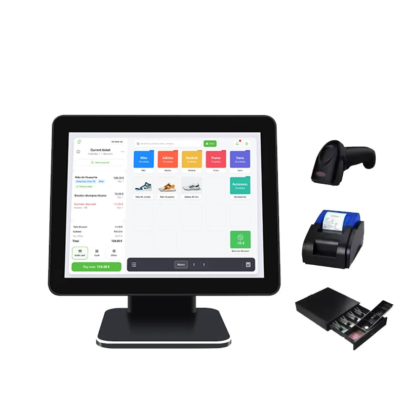 15.6inch Smart Software POS System Touch Screen Cash Register Point of Sale Machine Customer Display Terminal for Restaurant