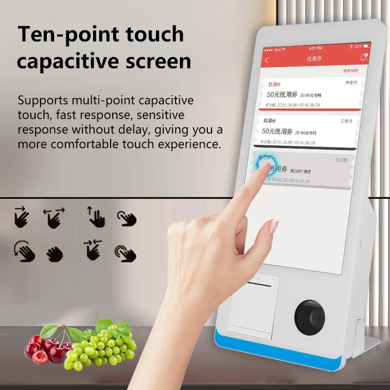 15.6inch Touch Screen Desktop Kiosk POS Terminal Self Service POS System Cash Register Machine NFC QR for Restaurant Ordering
