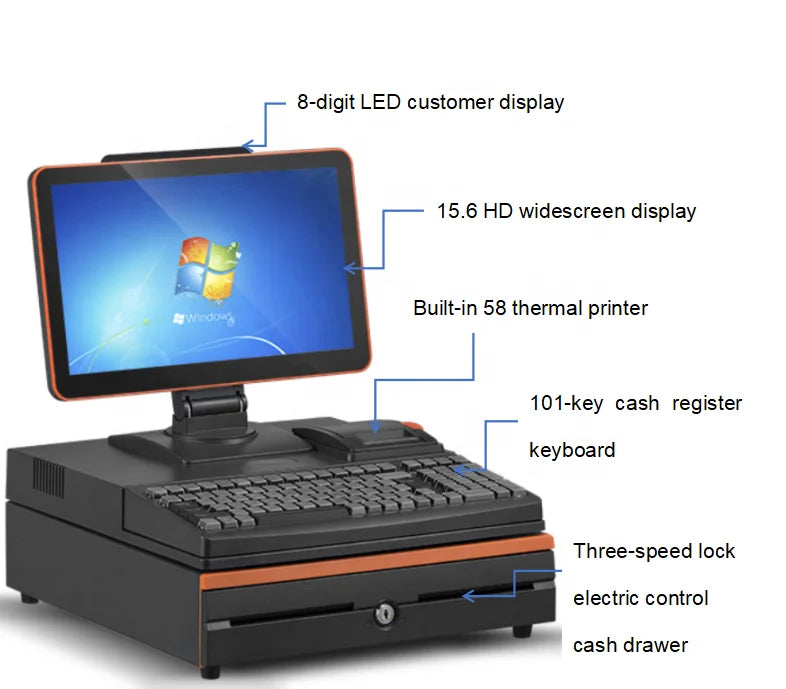 Win10 Pos Systems Cash Register Machine All in One Retail Pos Terminal Caisse Enregistreuse Complet Sistemas Pos