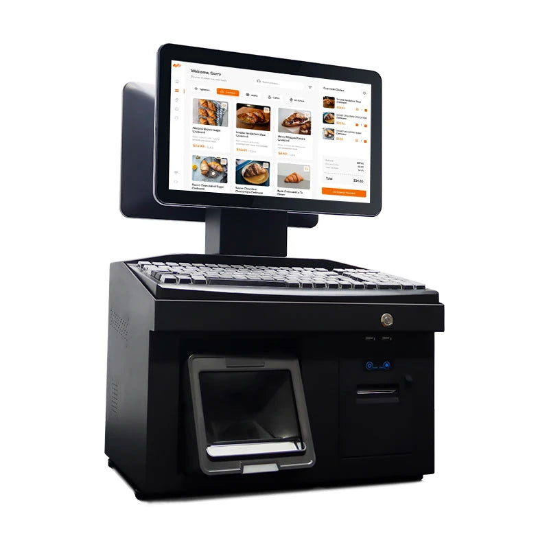 14inch Dual Screen POS Systems Desktop Pc Cash Register Machine POS Terminal Hardware NFC QR Scanner Printer for Supermarket