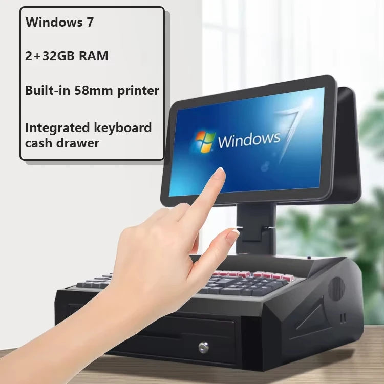15.6 Dual Display Touch Screen All-in-One POS Systems Register Terminal Smart Retail Stores Checkout with Printer Cash Drawer