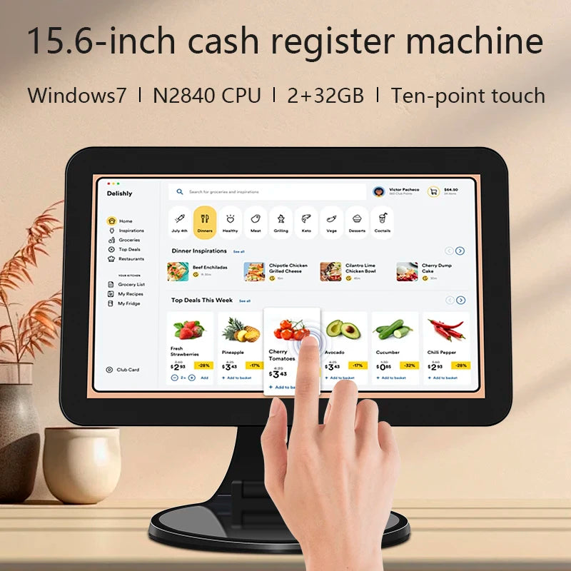 Win Android System Touch Screen POS All In One 15.6inch Cash Registers For Restaurants Market