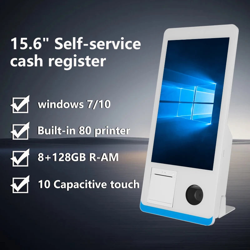 15.6inch Touch Screen Desktop Kiosk POS Terminal Self Service POS System Cash Register Machine NFC QR for Restaurant Ordering