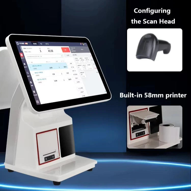 15.6 Inch Dual Display Android All in One POS System Touch Screen Cash Register Machine Terminal NFC QR Printer Scanner Hardware