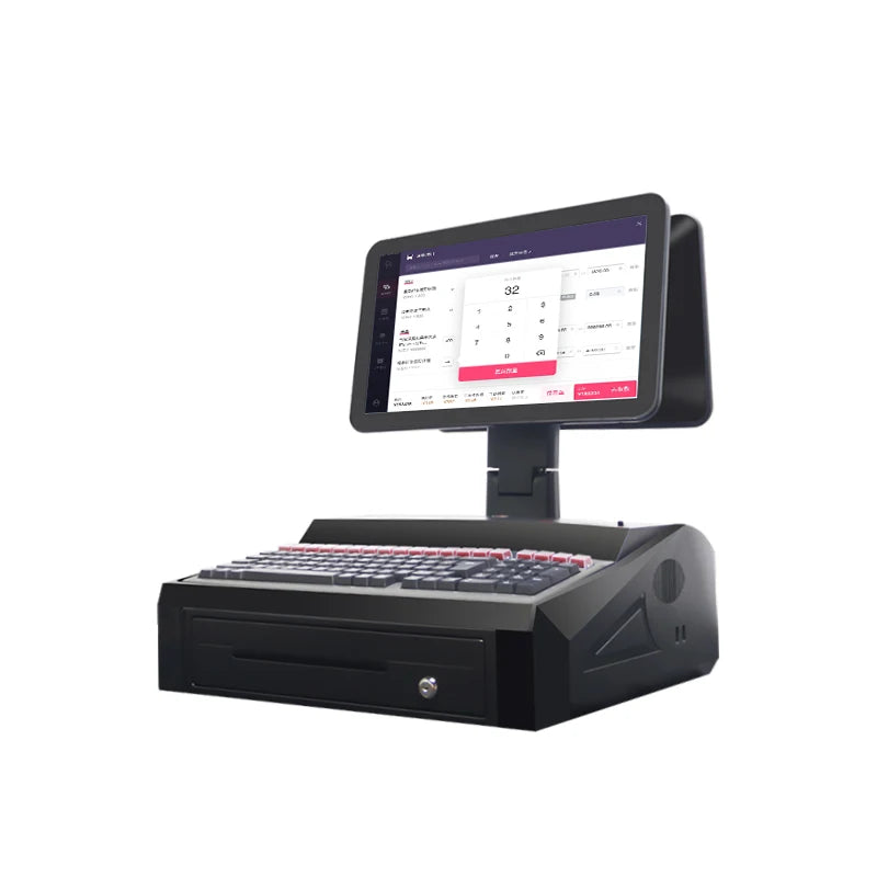15.6Inch Dual Screen POS AIO N2840 CPU Win7 System POS Cash Register Machine Built-In Ticket Printer/Cash Drawer/Keyboard