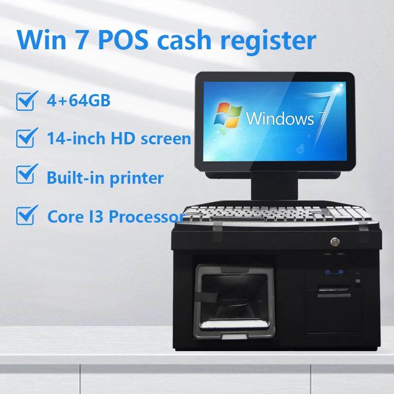14 Inch Touch Screen Win AIO POS Systems Software Cash Register Cashier Receipt 58mm Thermal Printer Pos Terminal System Machine